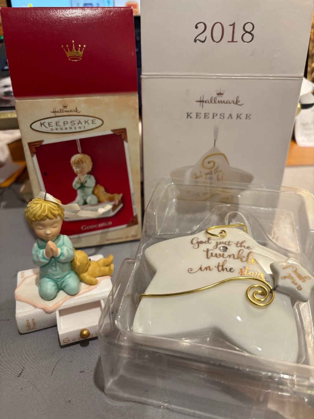 HALLMARK PAIR OF GODCHILD ORNAMENTS